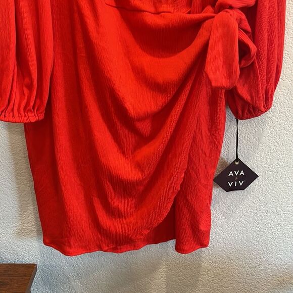 NEW Red Ava & Viv Balloon Sleeve Tulip Wrap Dress Size 2X - Picture 5 of 8